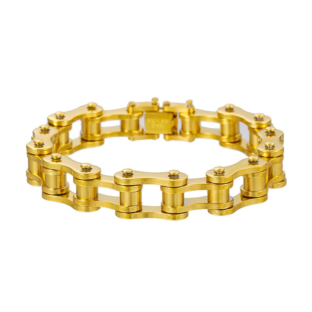 motorcycle kedjearmband rostfritt stål guld
