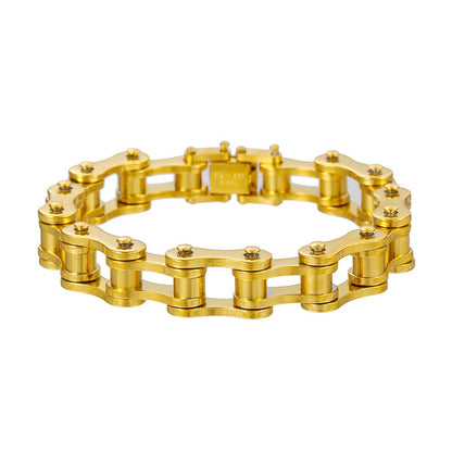 motorcycle kedjearmband rostfritt stål guld