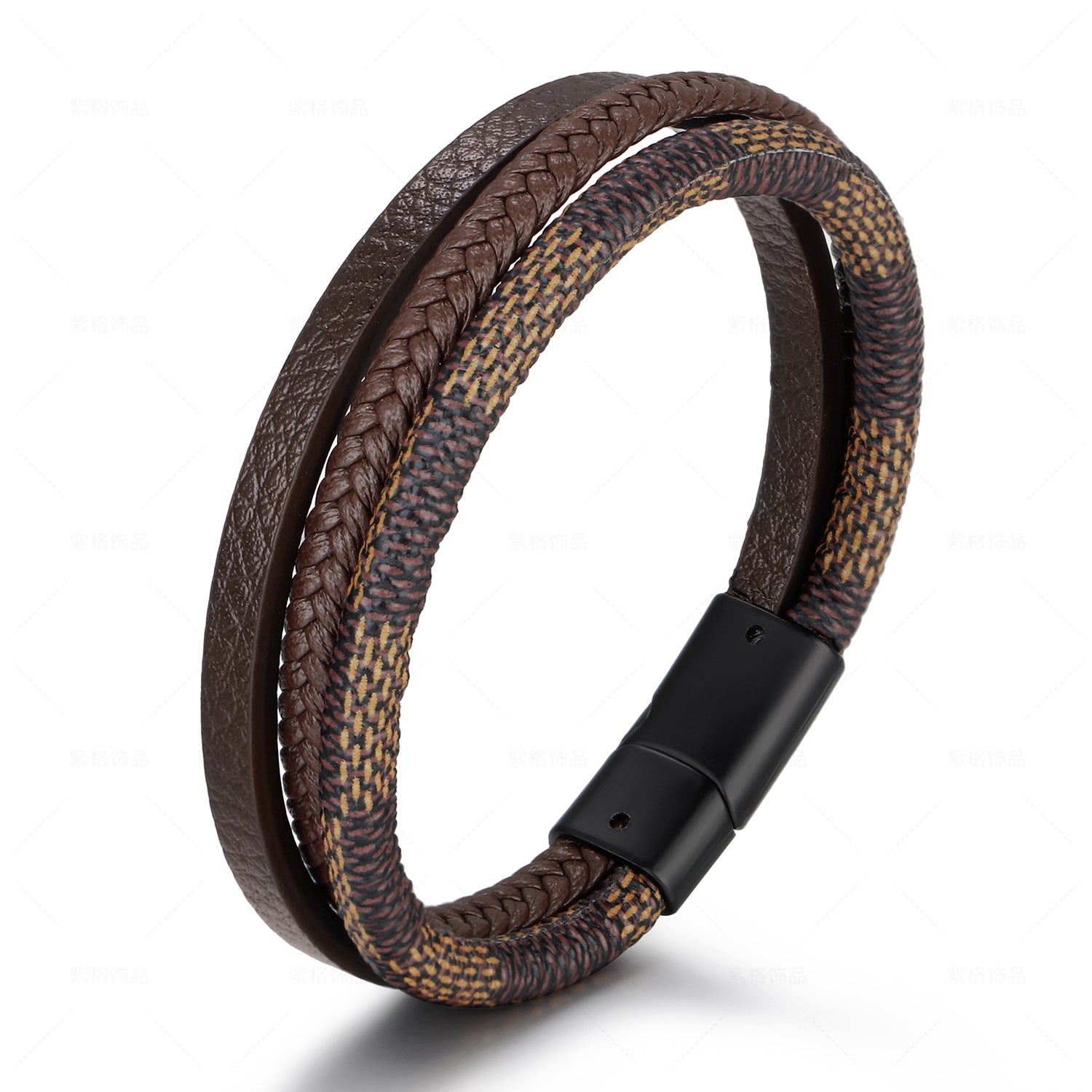 Brunt flatat laderarmband for herr med magnetlas