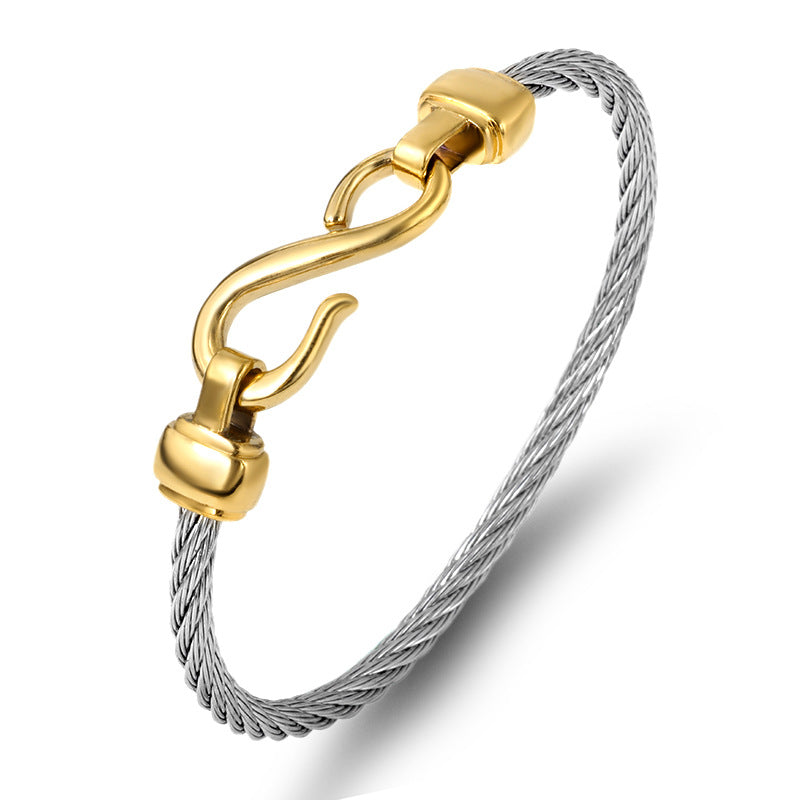 flätat armband i guld och silver rostfritt stål med krokspänne