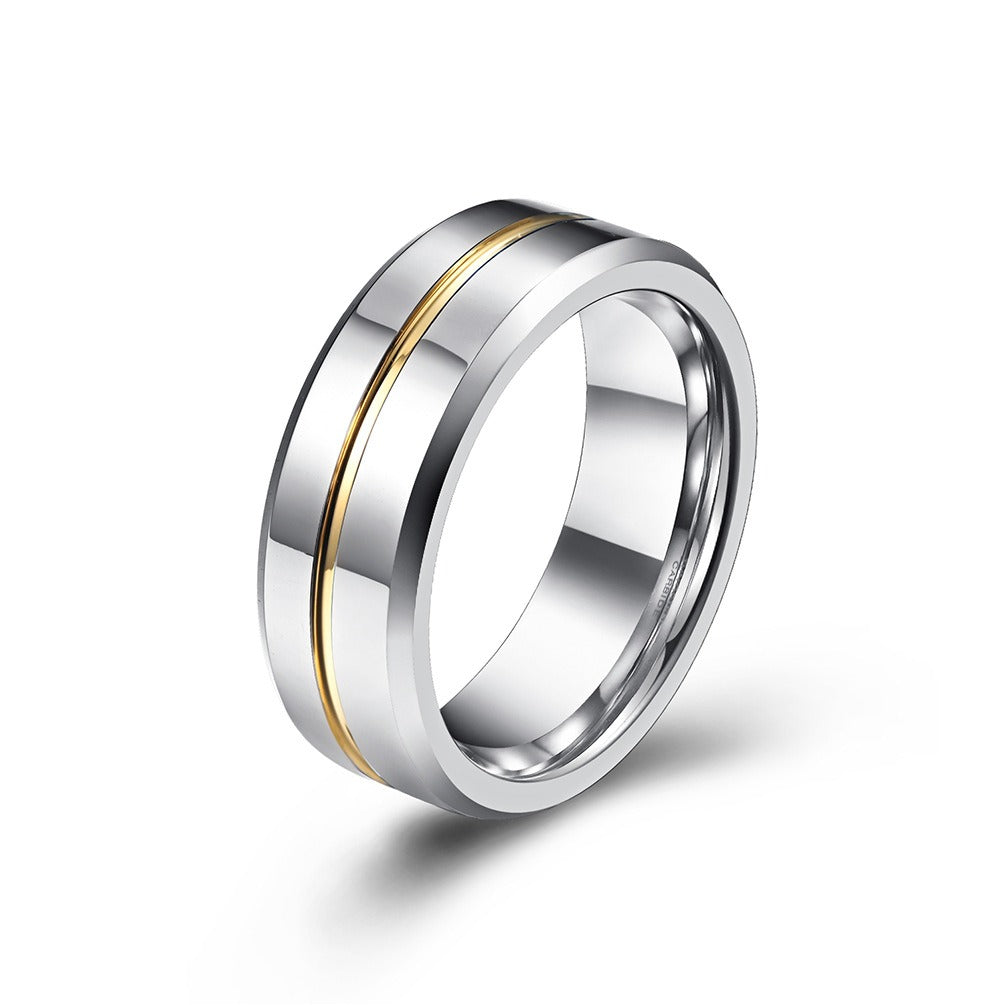 tungstenring silver guldig linje
