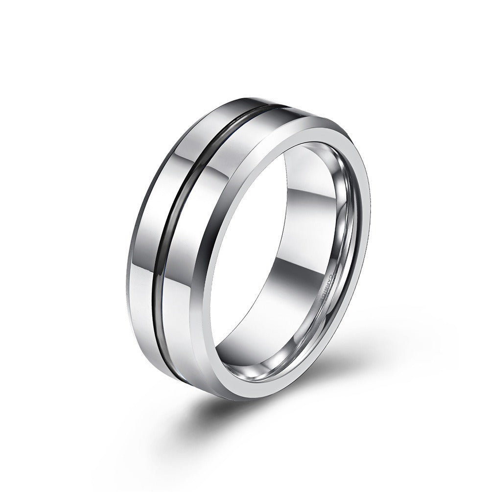 tungstenring silver svart linje